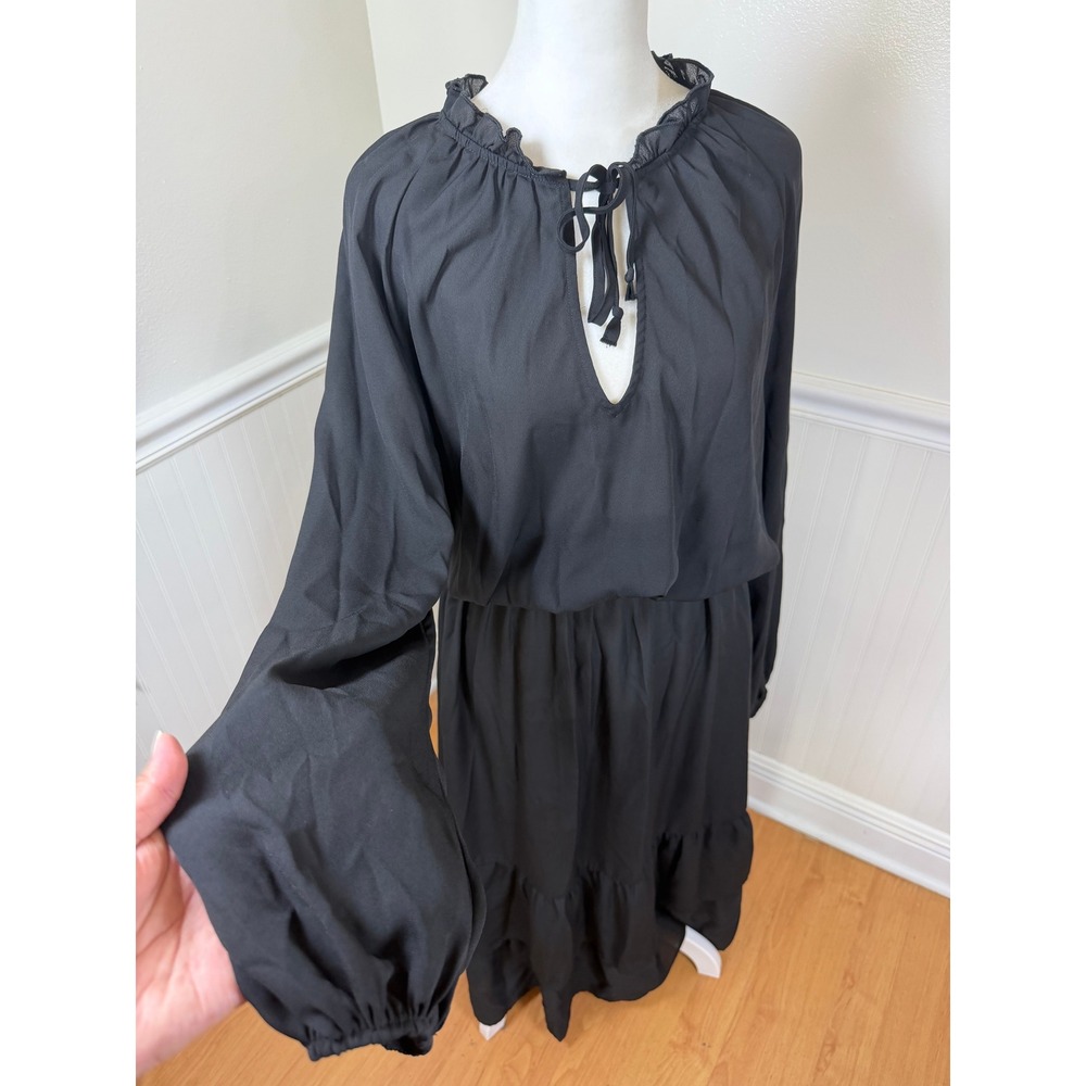 Show Me Your Mumu Cait Midi Dress Women XL Black Long Sleeve Tiered Keyhole Tie - Picture 5 of 8